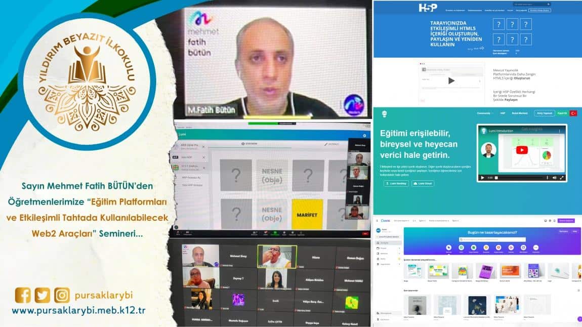 Sayın Mehmet Fatih BÜTÜN'den Öğretmenlerimize Eğitim Platformları ve Etkileşimli Tahtada Kullanılabilecek Web2 Araçları Semineri...